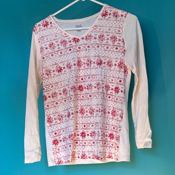Falls Creek White and Red Long Sleeve Shirt - Picture 1 of 8